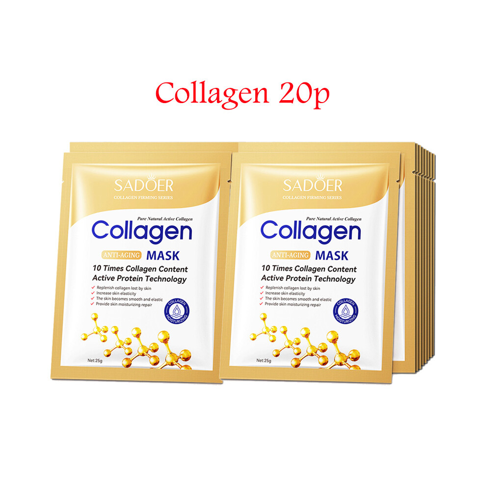 Flemye (C) 20Pcs Hyaluronic Acid Collagen Face Mask Skincare Moisturizing Firming Hydrating Facial Masks Sheet Mask