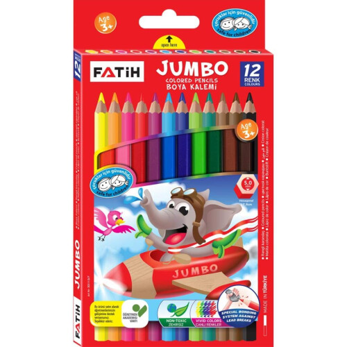 Χρωματιστά Μολύβια Jumbo | Σετ 12 | Με Μεγάλο Ξύστη | Προσχολική & Ειδική Μάθηση