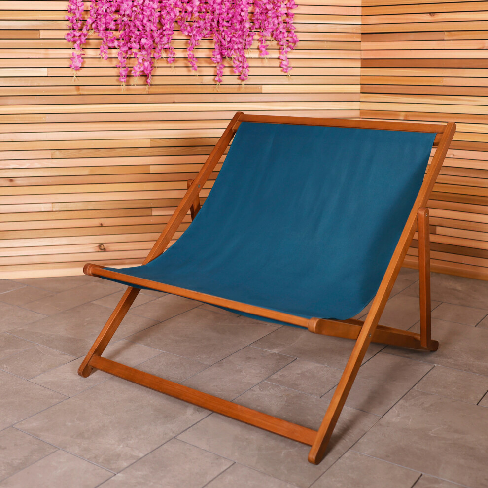 Charles Bentley FSC Eucalyptus Wooden Double Deck Chair for Outdoors and Garden FSC Wood Polyester