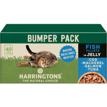 Harringtons Complete Wet Pouch Grain Free Hypoallergenic Adult Cat Food Fish in Jelly Pack 40x85g Cod, Mackerel Salmon & Tuna Making Mealtimes Meatier