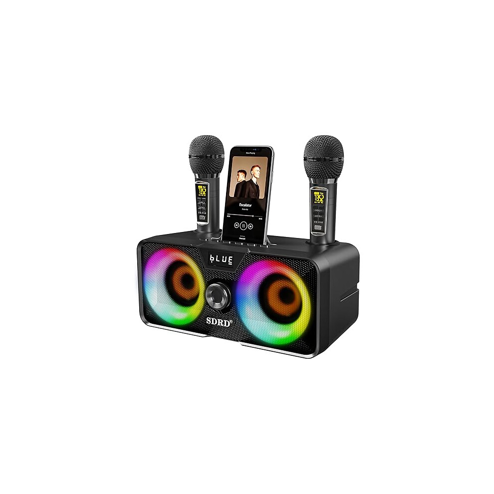 Sound System Karaoke Machine For Adults And Kids With 2 Uhf Wireless Microphones,Portable Bluetooth Speaker