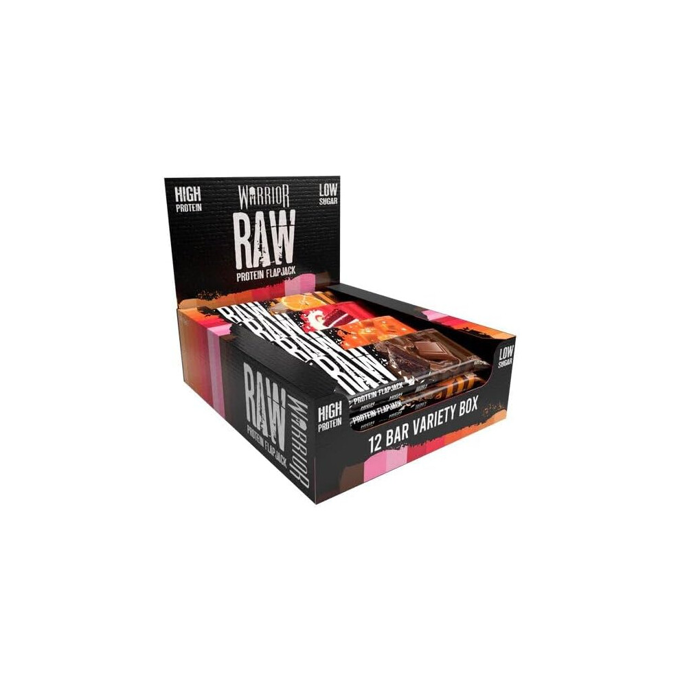 Warrior Raw Protein Flapjacks 12 Bars x 75g Each Packed with 20g of Protein Low Sugar, High in Fibre (Variety Box)