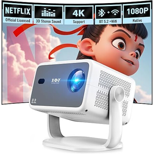 Xgody Projector for Bedroom, 4K Supported Smart projector