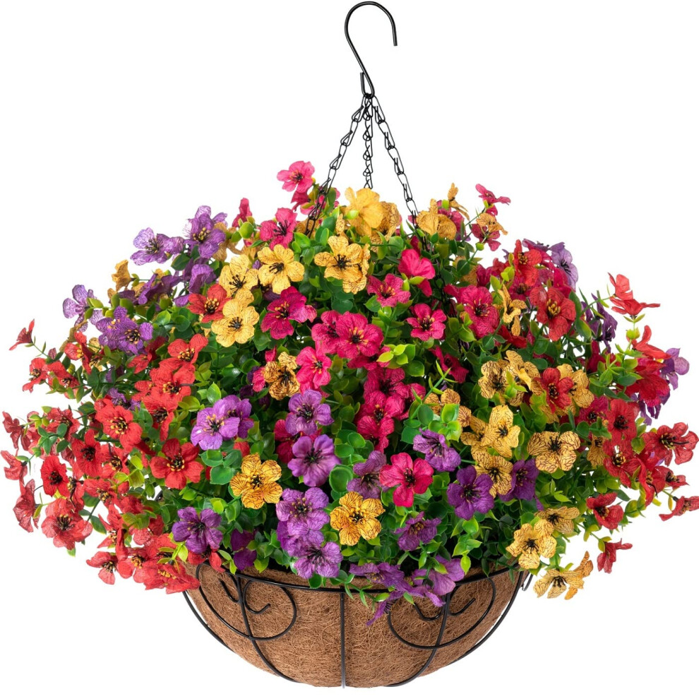 HyeFlora Artificial Faux Hanging Plants Flowers Basket for Summer Outd