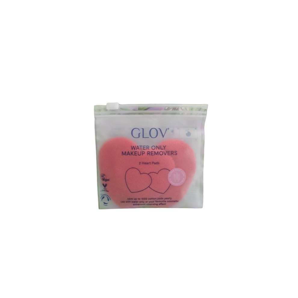 Glov Red Water Only Makeup Removers 2 Reusable Heart Pads