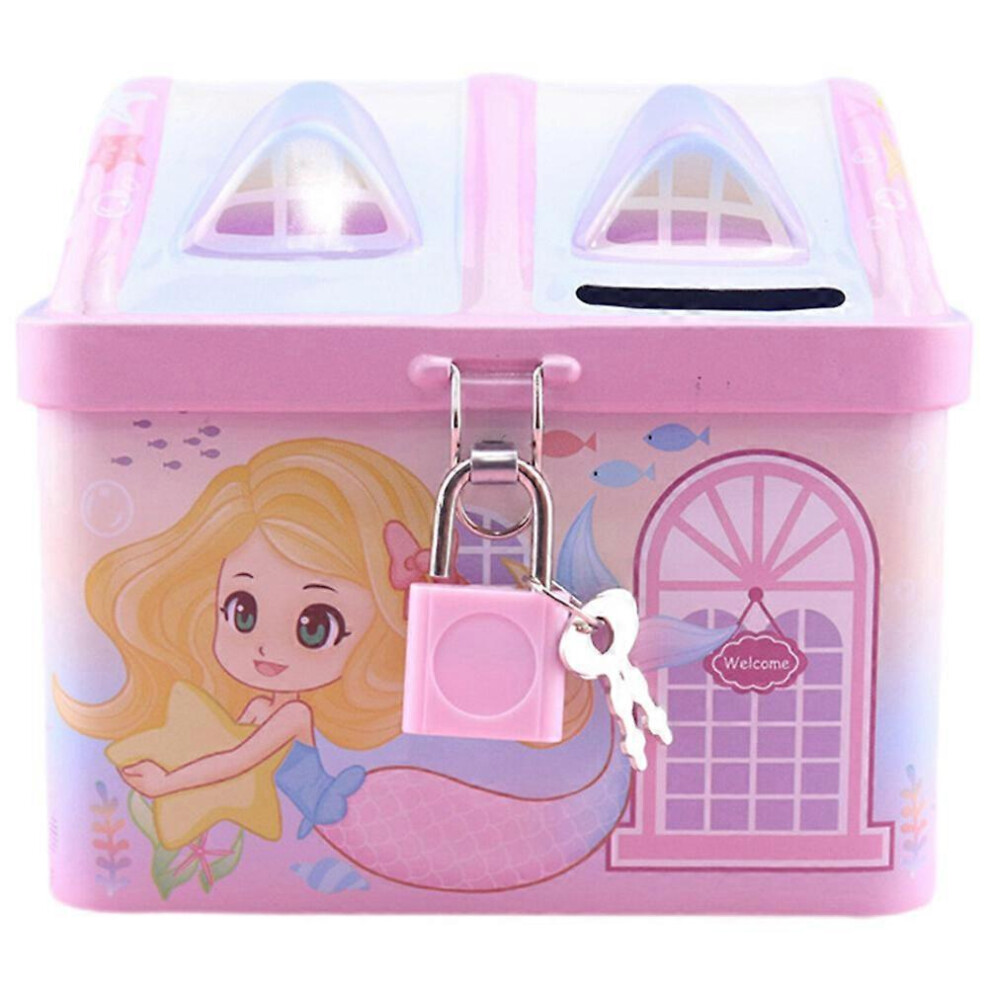 Kricely (As Show, One Size) Cartoon House Piggy Bank Kids Saving Pot Adorable House Modeling Coin Container Desk Ornament