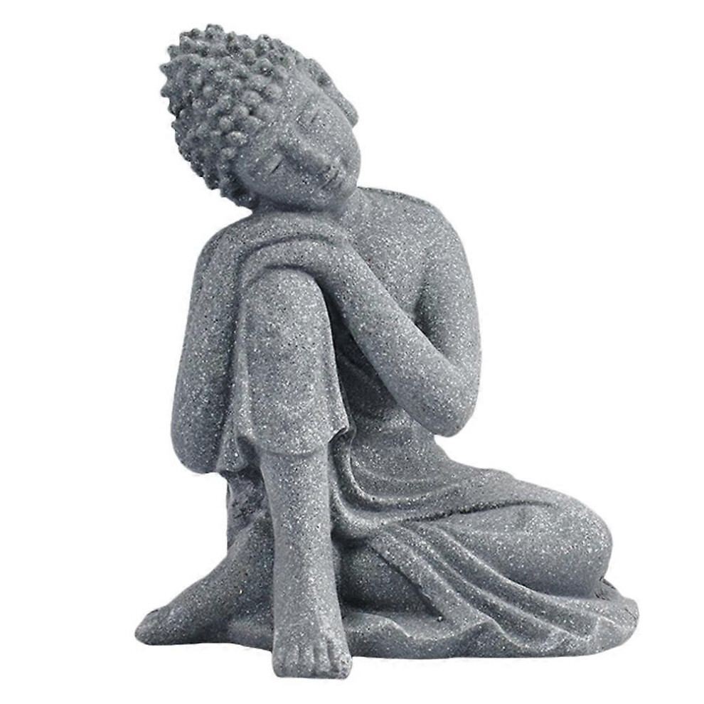 Kricely (As Show, One Size) 1Pc Sandstone Buddha Statue Zen Figurine Craft Household Decoration (Gray) Gray