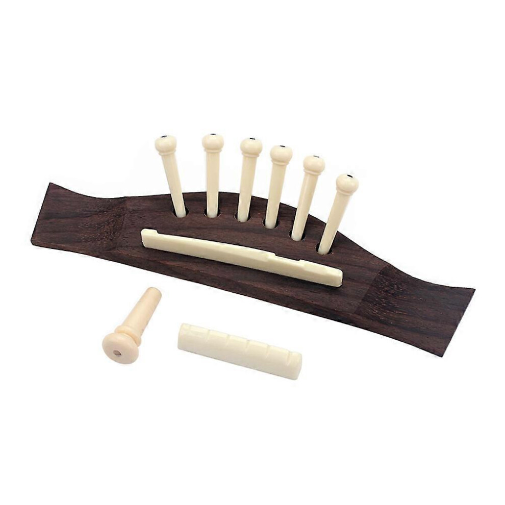 Kricely (As Show, One Size) 6-String Rosewood Saddle Through Acoustic Guitar Bridge Plastic Guitar Saddle Nut Slotted Bridge Endpins For Folk Classical Acoust