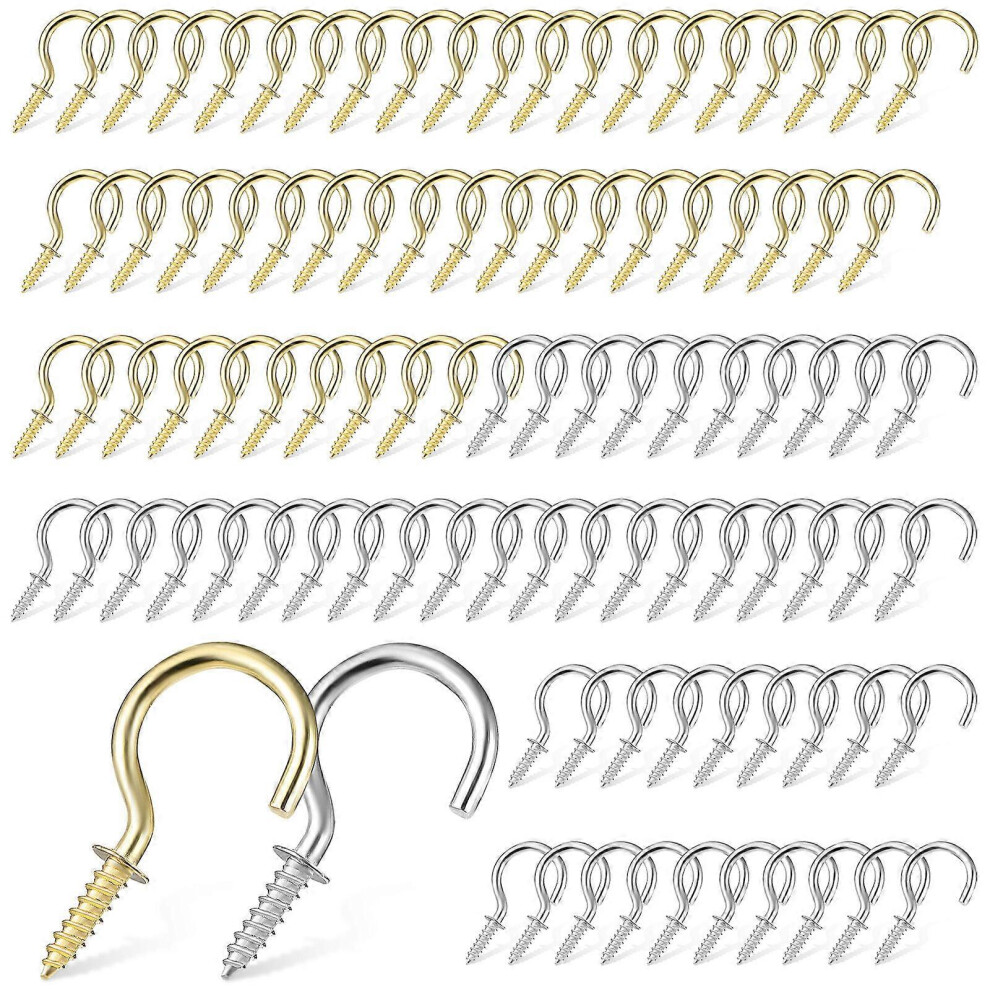 Kricely (As Show, One Size) 100Pcs Metal Screw-In Ceiling Hooks Cup Hooks Screw-In Ceiling Hooks Plant Hooks Kitchen Hooks