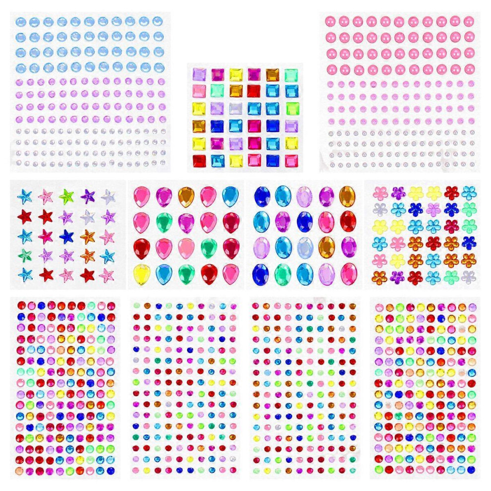 Kricely (As Show, One Size) 11 Sheets Diy Facial Acrylic Stickers Creative Crystal Diamond Stickers