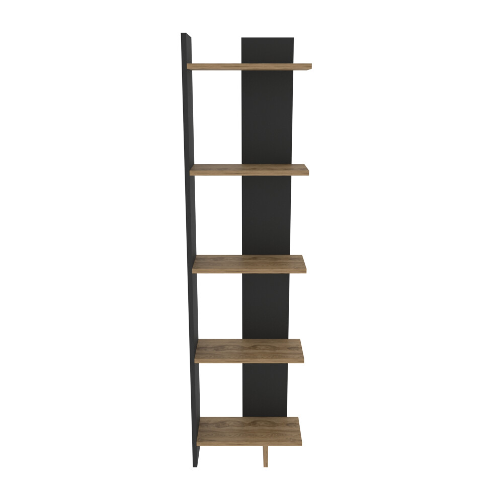 Alis 5-Shelves Modern Corner Unit Bookcase Shelving Unit - Black & Oak