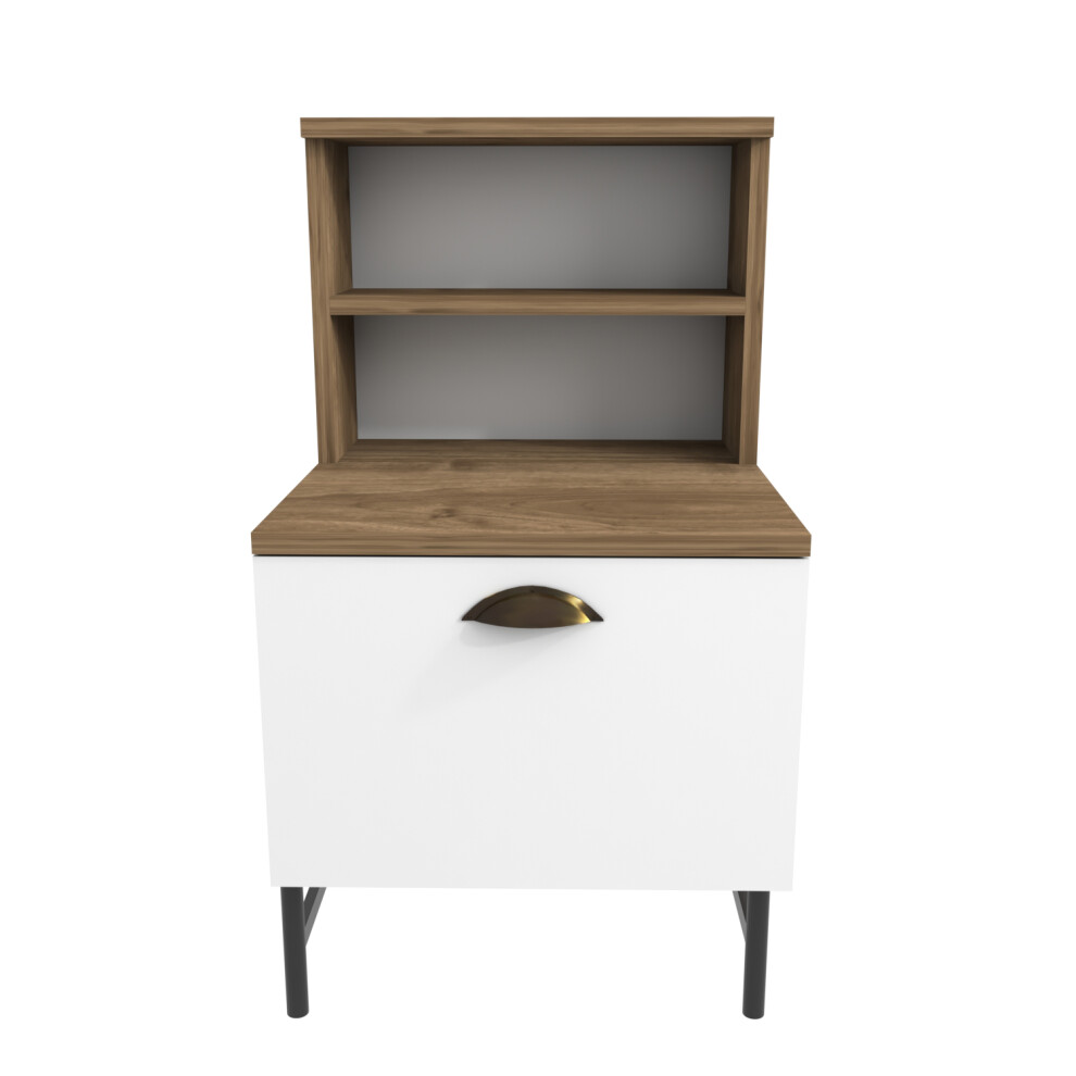 Table de nuit, chifonnier cressi avec armoire  (noyer et blanc et noir)