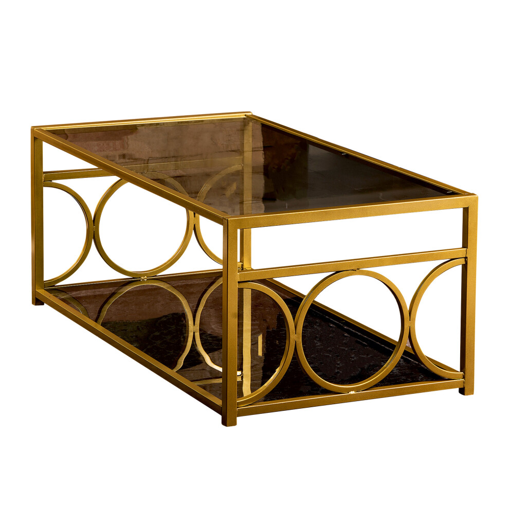 Table basse fredericas m?tallique et verre temp?r? (dor?)
