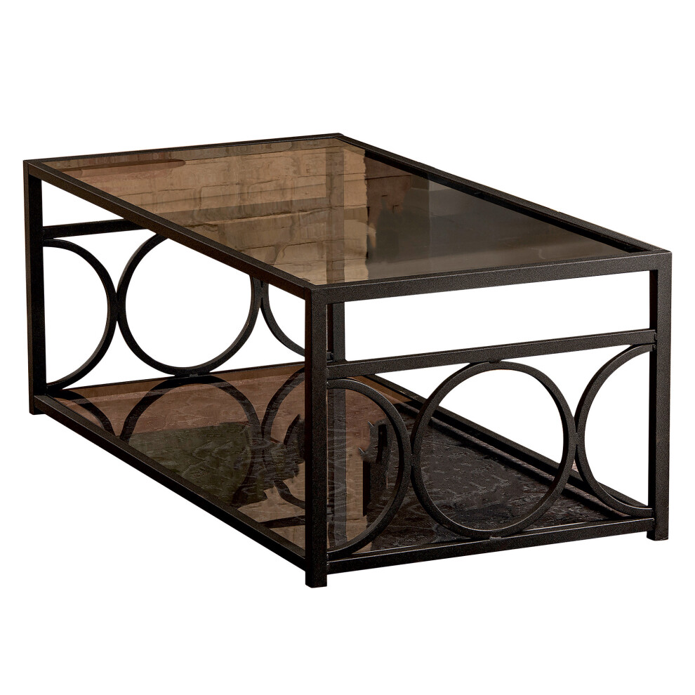 Table basse fredericas m?tallique et verre temp?r? (noir)