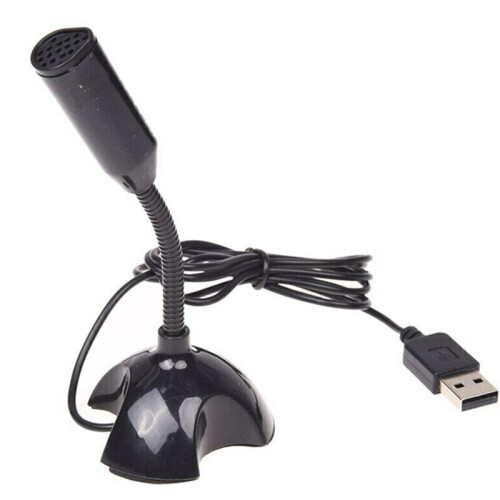 (Black) Universal USB Stand Mini Desktop Microphone Mic PC Desktop Laptop Gaming Meeting