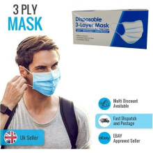 100 Pcs - 3-Ply Protective & Breathable Disposable Face Masks for Public Transport, Shopping, Work & General Use (Non Surgical / Medical)