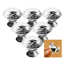 Diamond Crystal Glass Clear Handle Door Cabinet Drawer Knob 30mm 3 Pair