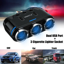 3 in 1 Cigarette Lighter Socket Splitter 12V Dual USB Charger Power Adapter Car