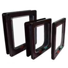 (Brown, M) Pet Dog Cat Frame Safe Flap Door Gate Entrance Pet 4 Way Locking Control Door