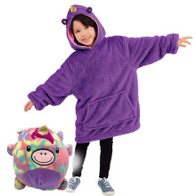 (purple) Blanket Sweatshirt - Huggle Pets Hoodie, Plush Animals Bathrobe Pajama Pillow One Size