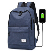 USB Charging Backpack Youth Fashional College Wind Bag Outdoor Travel Laptop Bag BLUE