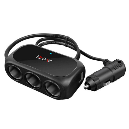 12V 3 Way Car Cigarette Lighter Socket Splitter USB Charger Power Adapter