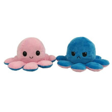 (Pink&Dark Blue) Reversible Octopus Plush Toys Double-sided Flip Octopus Happy Sad Doll Kids Gift