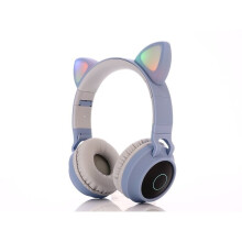 (Gray blue) Wireless Cat Ear Bluetooth Headphones LED Lights Earphone Kids