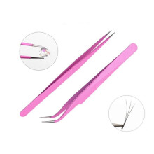 Aoshang 2PCS Stainless Steel Straight and Curved Tip Tweezers Nippers for Eyelash Extensions and Nail Art Sticker Rhinestone Eyelash Picker Acrylic Ge