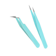 ZeroZ 2 Pcs Stainless Steel Tweezers for Eyelash Extensions Precision Electronics Nail Sticker Rhinestone Jewelry Anti-Static Non-Magnetic (Light Blue