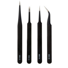 Tovip 4 Pcs ESD Tweezers Set Anti-Static Tweezers Stainless Steel Tweezers for Eyelash Extension,Electronics, Jewelry-making - Straight and Curved Tip