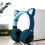(Blue) Cat Ear Bluetooth Headphones LED Lights Earphone 1
