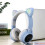(Gray Blue) Cat Ear Bluetooth Headphones LED Lights Earphone 1
