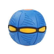 (Blue) 2020 Flat Deformation Ball Flying Saucer Shape Glowing Toy Outdoor Bouncing Ball With Light Rebound Bouncing Ball Outdoor Toy