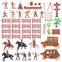 43PCS Indian Model Decoration Western Cowboy Carriage Simulation Decoration Scene Character Sanding Equipment
