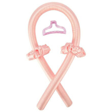 (Pink) Women Girls Silk Ribbon Hair Curler Heatless Curling Rod Headband Wave Former