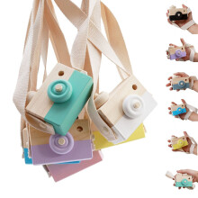(Blue ) Baby Wooden Toy Camera Fashion Pendant Kids Hanging Camer Prop Decoration Nordic