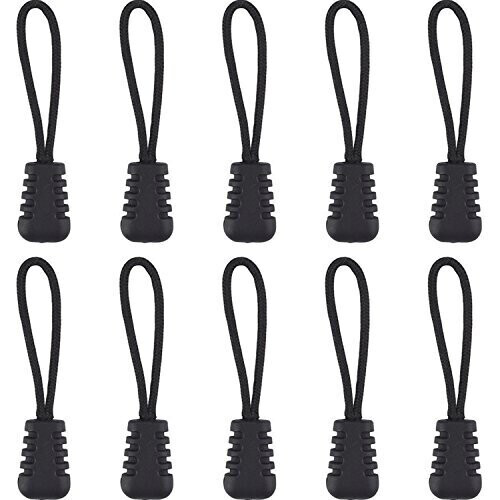 eBoot 10 Pieces Zipper Pull Zipper Tags Cord Pulls Zipper Extension Zip Fixer (Black)