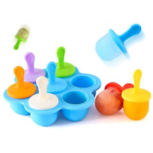 Mini Silicone Popsicles Mold 7 cavity DIY Baby Food Storage Container Ice Trays(16cm*3.5*4cm,Blue)