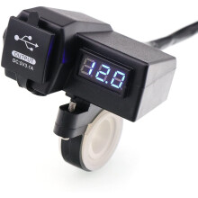 Timloon Waterproof Motorcycle 5V 3.1A Dual USB Charger & Blue Voltage Display Voltmeter for 7/8 and 1" Handlebar Mounting