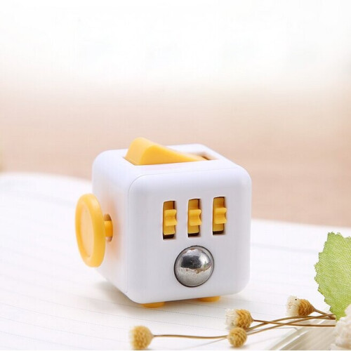 ( White+Yellow ) Fidget Hand Finger Cube Focus Stress Reliever Toy