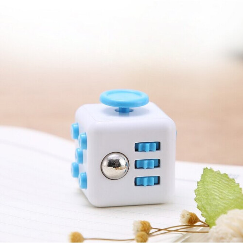 ( White+Blue ) Fidget Hand Finger Cube Focus Stress Reliever Toy