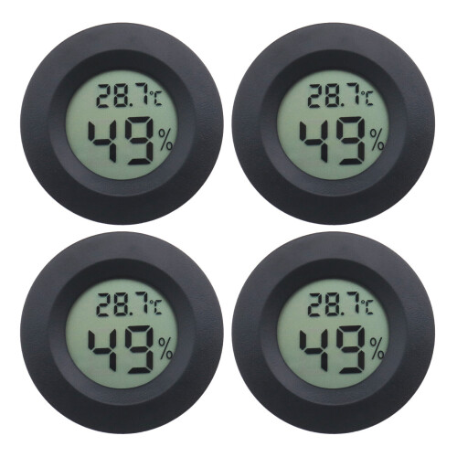 4Pcs Round Mini LCD Digital Temperature Humidity Meter Gauge with AG13 Battery