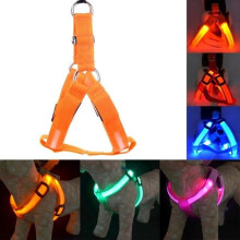 (Orange, L Chest 43-60 cm) Usb Rechargeable Led Nylon Dog Collar Harness Flashing Light Up Safety Pet Collars P01