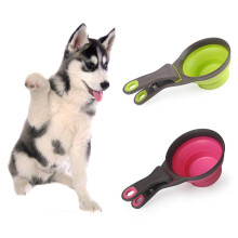 (Pink, M) 118/237/473ml Foldable Pet Cat Dog Feeding Food Scoop Clip Spoon Measuring Cup