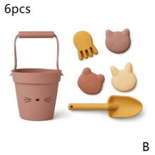 (Cat) Silicone Children Beach Toys 6 Pcs Kit Digging Sand Tool with Shovel Play Game