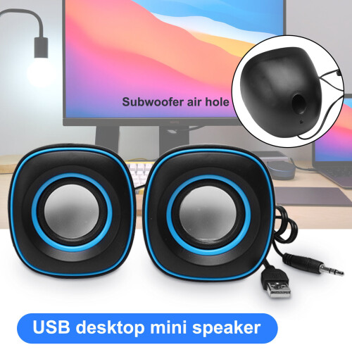 (Red) 2Pcs D-015 Mini Speaker Practical Excellent Sound Quality 3.5mm Desktop Computer USB Loudspeaker for Office
