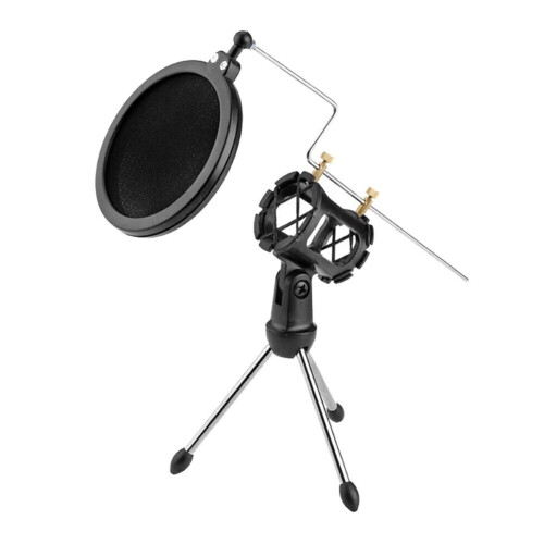 Desktop Adjustable Mic Tripod Bracket Microphone Stand Mount Holder with Filter