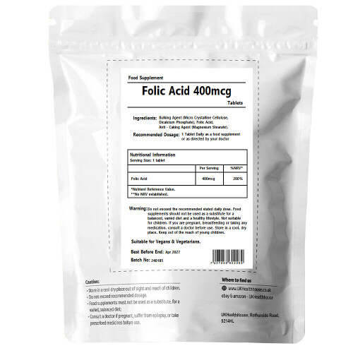 Folic Acid - 400mcg x 30 - B vitamin - 100% Daily Value 1