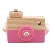 (Pink) Children Wooden Simulation Camera Toy Educational Room Hanging Decor Xmas Gift